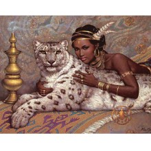 ЕГИПЕТСКА ЦАРИЦА С ЛЕОПАРД - Диамантен гоблен 45048 ЕГИПЕТСКА ЦАРИЦА С ЛЕОПАРД - Диамантен гоблен 45048