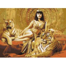 Комплект за рисуване по номера - Египетска царица с тигри ZE 5814