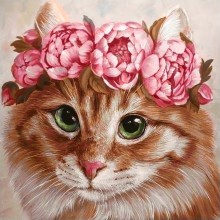 GI 303069  Диамантен гоблен - Котка с цветя