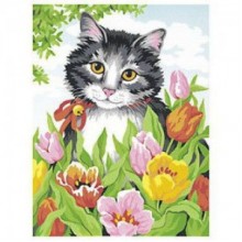 Картина по номера - Коте в цветя ZE 5008