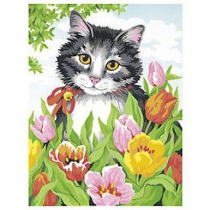 Картина по номера - Коте в цветя ZE 5008