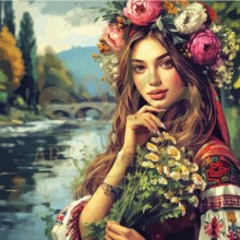 Хубавица с цветя - Диамантен гоблен LD 304326