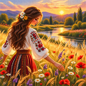 Хубавица с цветя - Диамантен гоблен LD 304341