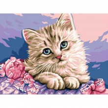 Комплект за рисуване по номера - Котенце с цветя ZE 5281