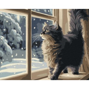 Картина по номера - Котка през зимата ZE 3861