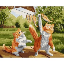 Картина по номера - Котки и рибки ZE 3865 Картина по номера - Котки и рибки ZE 3865