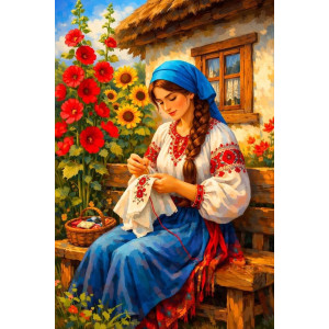 Хубавица с цветя - Диамантен гоблен LD 405119