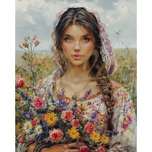 Хубавица с цветя - Диамантен гоблен LD 405119