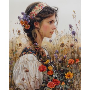 Момиче с букет - Диамантен гоблен LD 405120