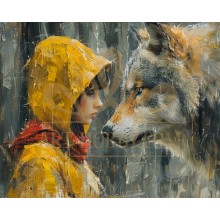 Момиченце и вълк - Диамантен гоблен LD 405131 Момиченце и вълк - Диамантен гоблен LD 405131