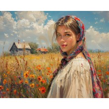 Момиче в поле - Диамантен гоблен LD 405134