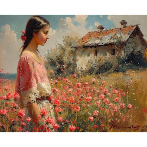 Хубавица в поле - Диамантен гоблен LD 405139