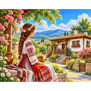 Девойка и селска къща - Диамантен гоблен LD 405141