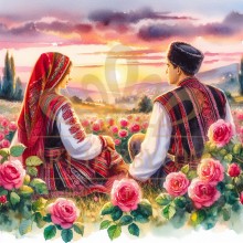 Влюбени в поле с рози - Диамантен гоблен LD 404143