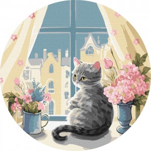 Кръгла картина по номера - Мило котенце CRL 077