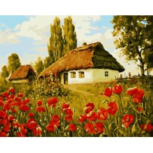 PZ 304386 Село с макове - Диамантен гоблен