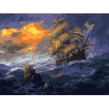 PZ 304448 Фрегат и бурно море - Диамантен гоблен