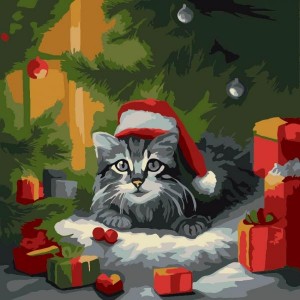 Коледна котка - Диамантен гоблен RZ 404003