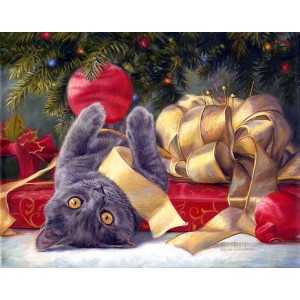 GI 324115 Котка с подарък - Диамантен гоблен GI 324115 Котка с подарък - Диамантен гоблен