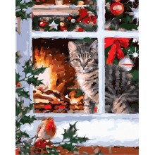 Картина по номера - Котка и Коледа ZE 3955