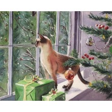 Картина по номера - Котка чака Коледа ZE 3973