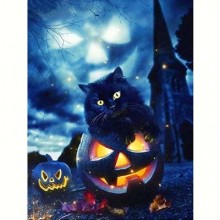 Котка и Хелоуин - Диамантен гоблен RZ 304219