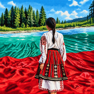 Диамантен гоблен „Българка с народна носия“ – Български трибагреник | ART-HOBBY
