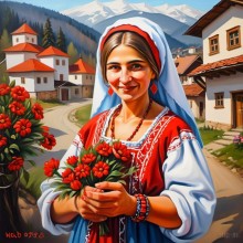 Селянка с цветя - Диамантен гоблен LD 404167