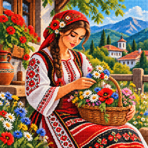 Селянка с цветя - Диамантен гоблен LD 404167 Селянка с цветя - Диамантен гоблен LD 404167
