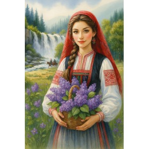 Момиче с люляк - Диамантен гоблен LD 405157