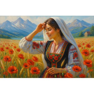 Момиче и маково поле - Диамантен гоблен LD 405165-1