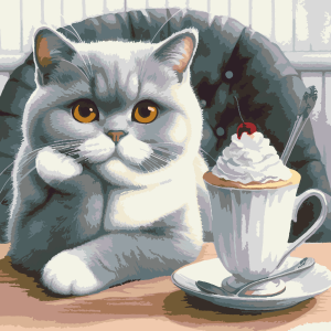 Рисуване по номера - Коте с кафе ZP 1389