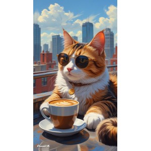 Рисуване по номера - Коте с кафе ZG 11944