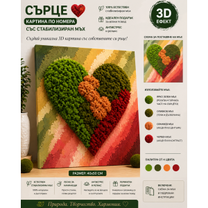 Сърце от любов – картина по номера с 3D стабилизиран мъх  MH 003