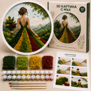 3D картина по номера със скандинавски мъх Момиче в красива рокля MH 009