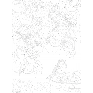Картина по номера - Птици и праскови ZE 3214