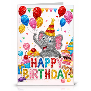 Картичка с диамантена мозайка „Слонче с балони – Happy Birthday“ 