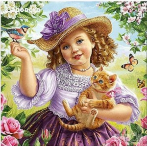 LD 304200 Диамантен гоблен - Момиче с котенце