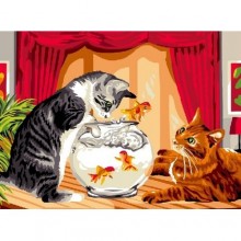 Картини по номера - Котки и рибки ЕХ 6117