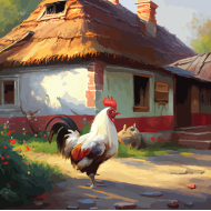 Картина по номера - Петел и селска къща ZP 481