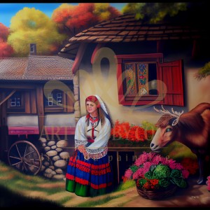 LD 303081 Диамантен гоблен - Селянка и крава