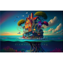 PZ 304301 Цветна къща в морето - Диамантен гоблен PZ 304301 Цветна къща в морето - Диамантен гоблен
