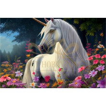 GI 304276 Еднорог и цветна поляна - Диамантен гоблен