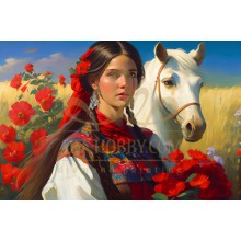 Красиво момиче и бял кон - Диамантен гоблен LD 405089 Красиво момиче и бял кон - Диамантен гоблен LD 405089