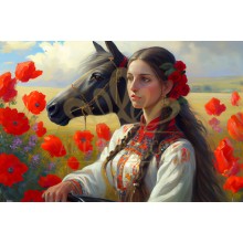 Момиче с макове и кон - Диамантен гоблен LD 405090 Момиче с макове и кон - Диамантен гоблен LD 405090