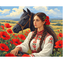 Диамантен гоблен Момиче с макове и кон LD 405090