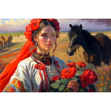 Хубавица и черен кон - Диамантен гоблен LD 405091
