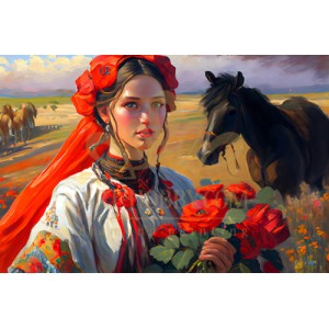 Хубавица и черен кон - Диамантен гоблен LD 405091