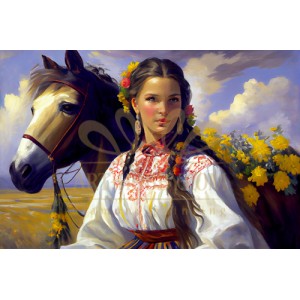 Красива жена с кон - Диамантен гоблен LD 405092