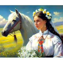 Хубавица с бял кон - Диамантен гоблен LD 405093